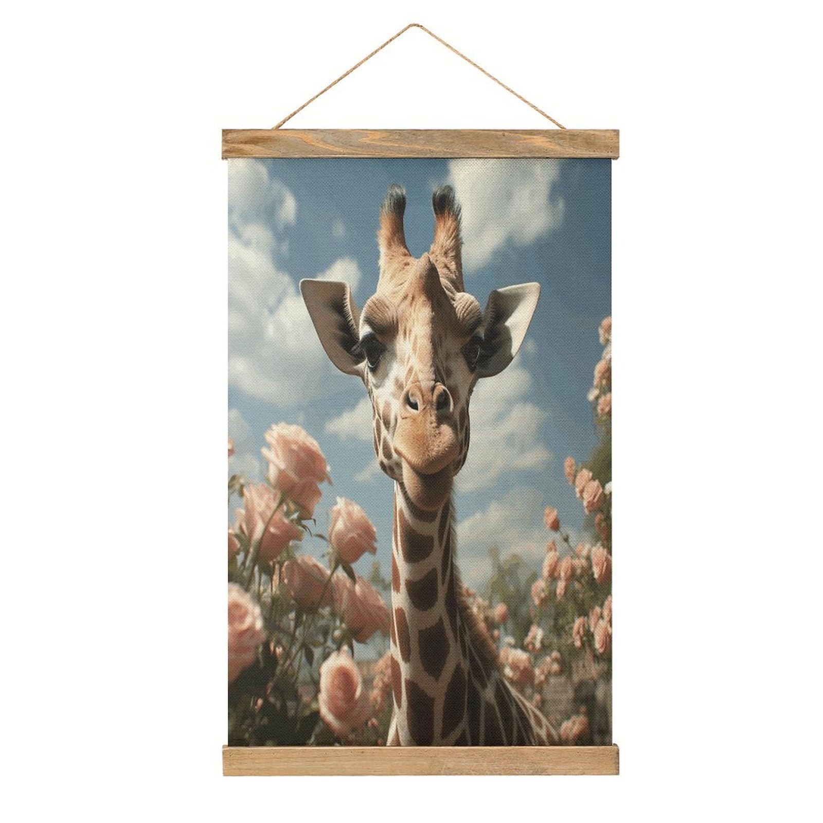 FekiLoot Beautiful Giraffe Wall Art Poster Hanger Frame Linen Wall Art Decor Vintage Hanging Poster Hanging Wall Decor Rustic Retro Wall Art Print for Living Room Decor 20.4 X 13.1Inches