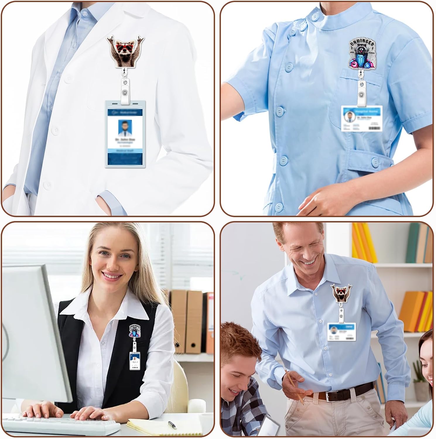 Tmatins 2Pcs Funny Raccoon Badge Reels for Nurses，Hospital Nurse ID Holder thumbnail