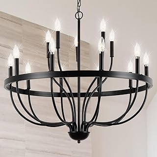 Black Chandelier 15-Light Industrial Iron Candle Chandelier Modern Suspe...