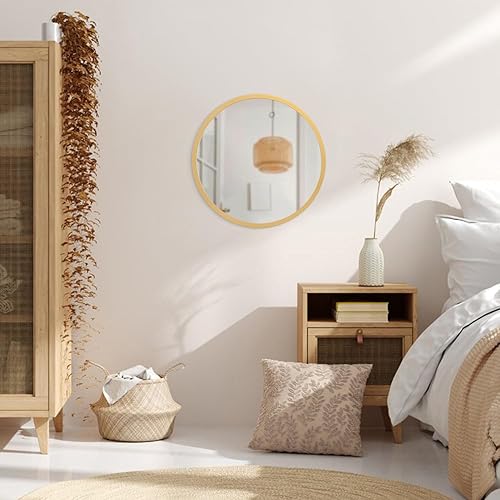 Miniatura 239 de JJUUYOU Espejo circular de pared redondo para baño, espejo de tocador gris, pequeño círculo decorativo para pared, marco de madera, espejo