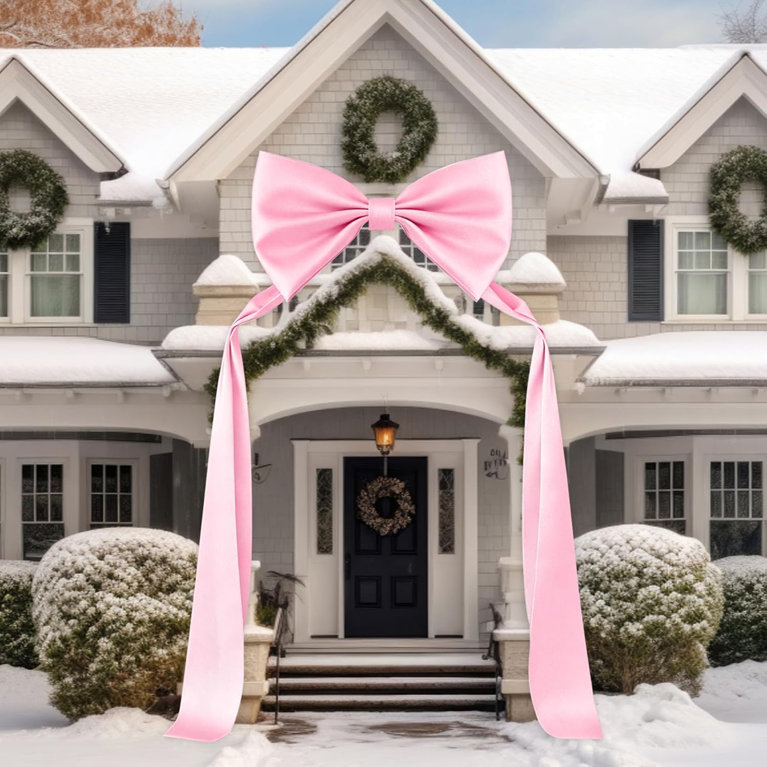 Giant Satin Bow with Long Streamer 157x33 Inch Large Christmas Tree Topper Bows Extra Large Wedding Bow Decor for Arch Wall Holiday Bachelorette Birthday Party Bridal Shower Door Decoration(Pink)