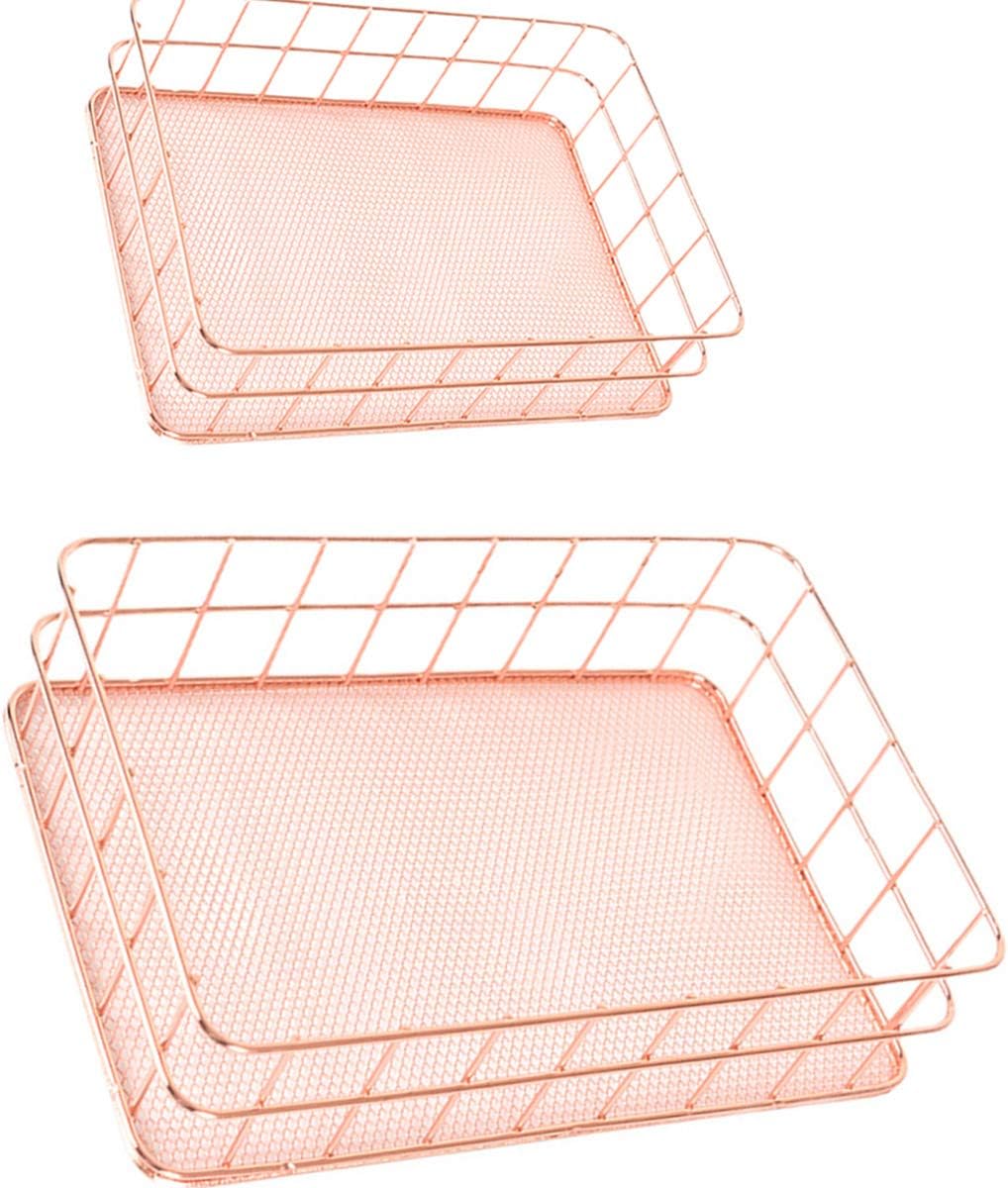 2 PCS Storage Basket Rose Gold Iron Bathroom Shelves Makeup and Fruit Organizer Brush Pen Holder Versatile Space Saving Storage Basket 1 x Medium + 1 x Large
