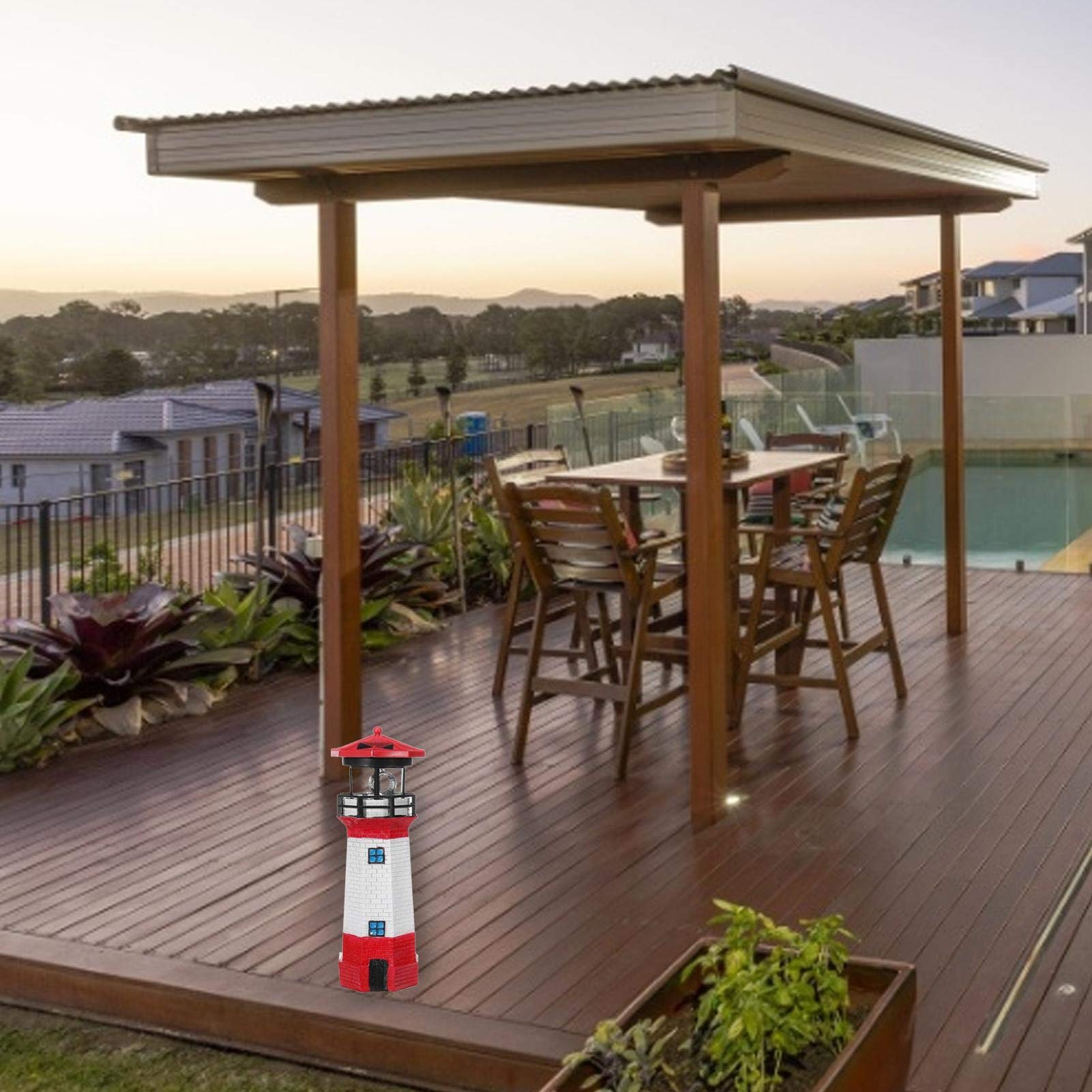 Faro decorativo de jardín con energía solar tradicional con LED giratorio, luz decorativa de faro solar, lámpara de jardín de estilo náutico impermeable para fiestas, terrazas, patios, adornos al