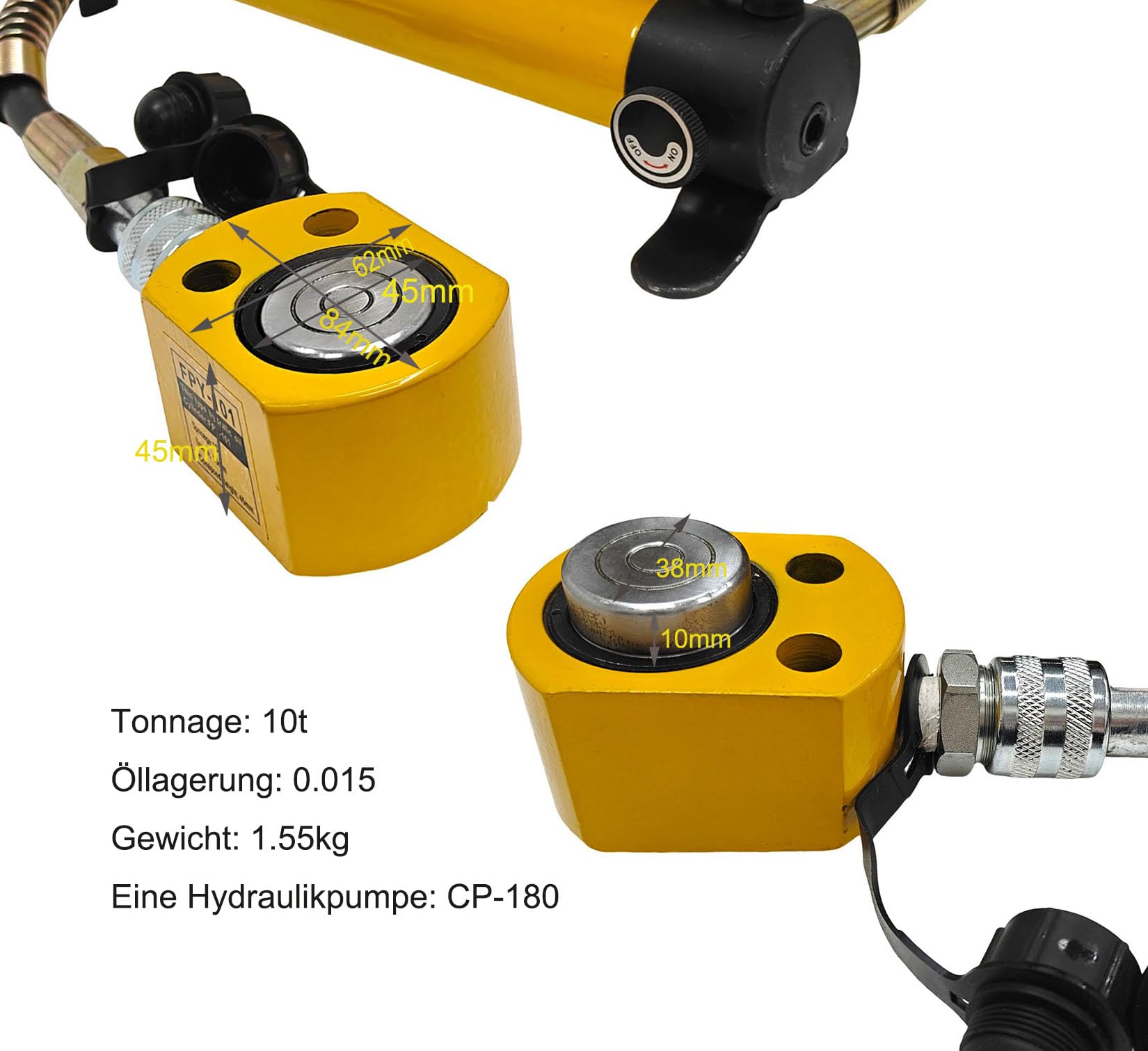 Hydraulikzylinder 10T mit CP-180 Handpumpe, 11mm Hub, 48mm Selbsthöhe, für Gebäude, Brücken und Maschinenbau