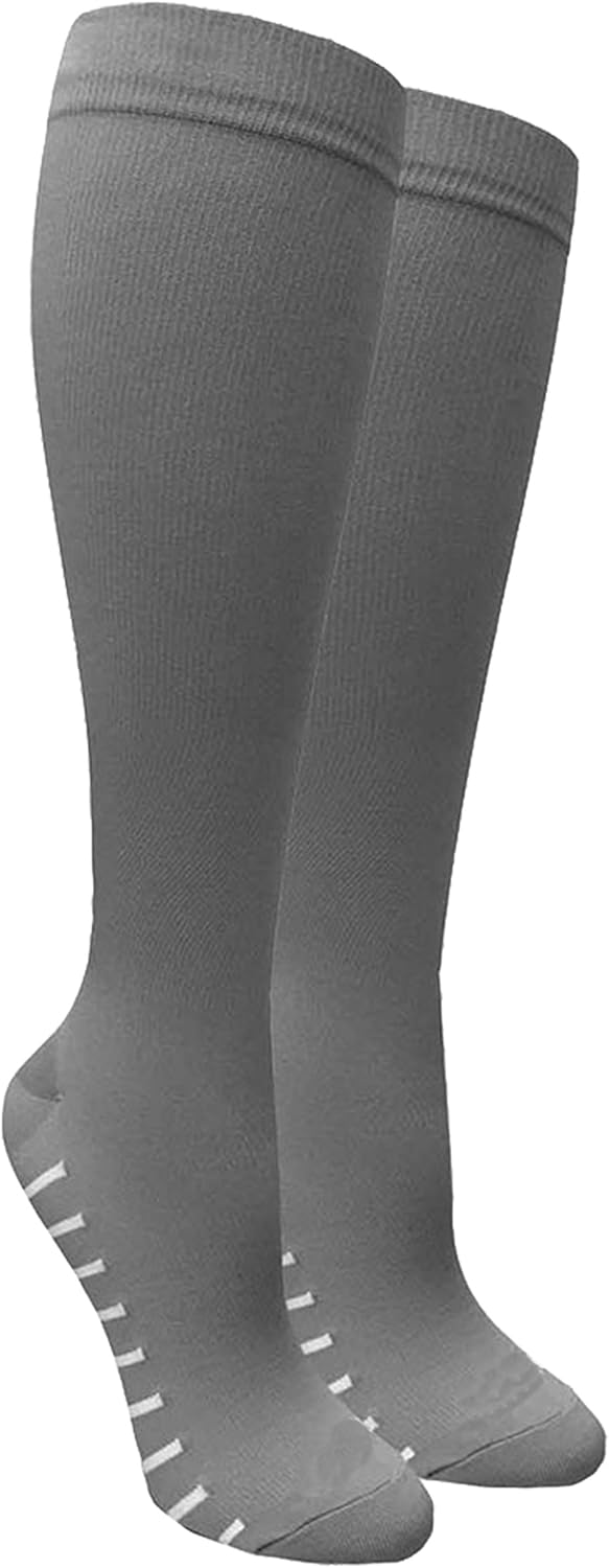 MOXY Socks FlowFit Knee-High Compression Ventilation Socks 3-Pack, Gray and White Over-the-Calf Support Fit, Breathable Mesh Zones, Unisex for Running, Hiking, Cycling, Work, Travel