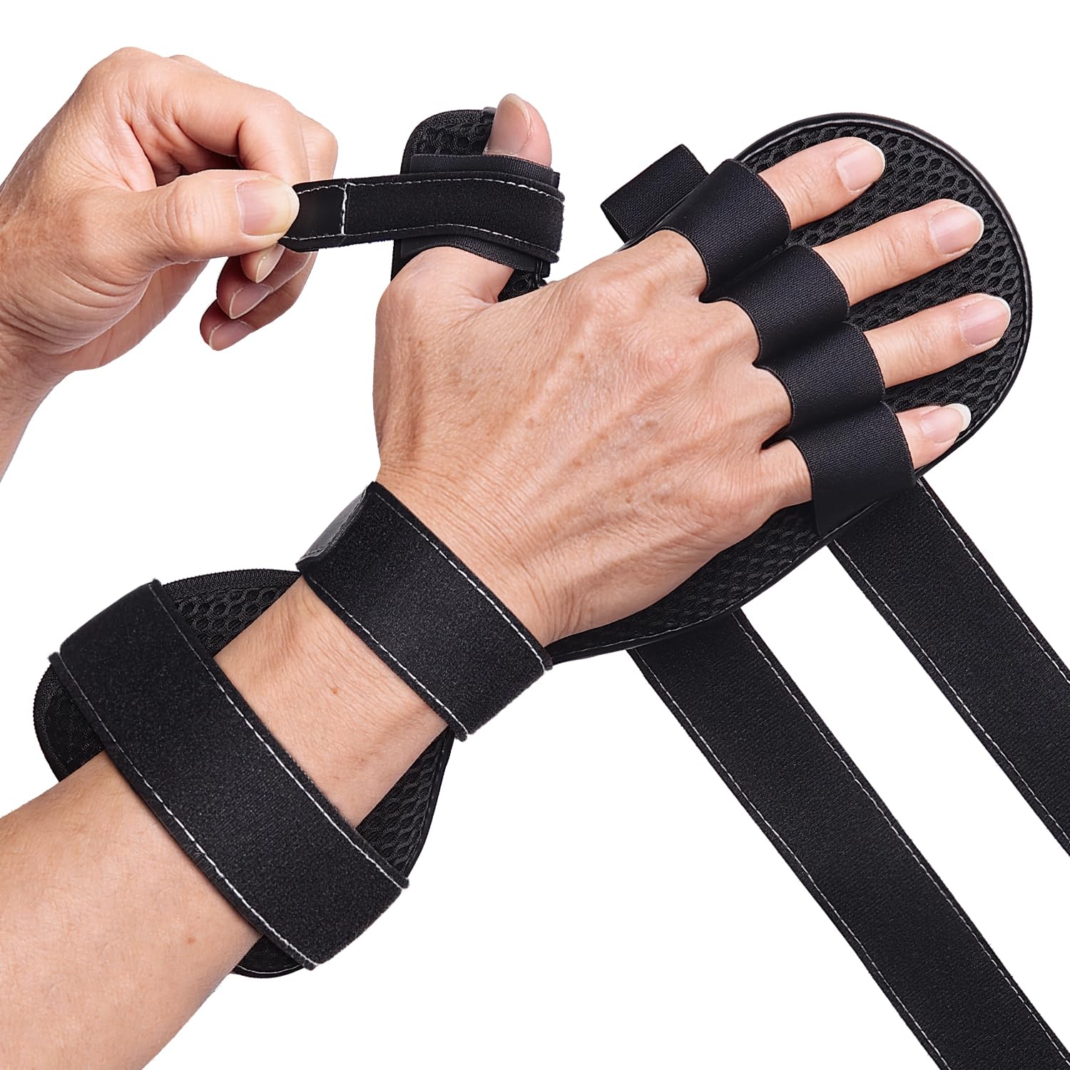 DrFinger Stroke Hand Brace Splint for Straightening Fingers with 5 Fingers Resting Support,Prevent Fingers Curling, Dupuytren's Contractures, Hand Spasms, Fit Right & Left, Men & Women - L