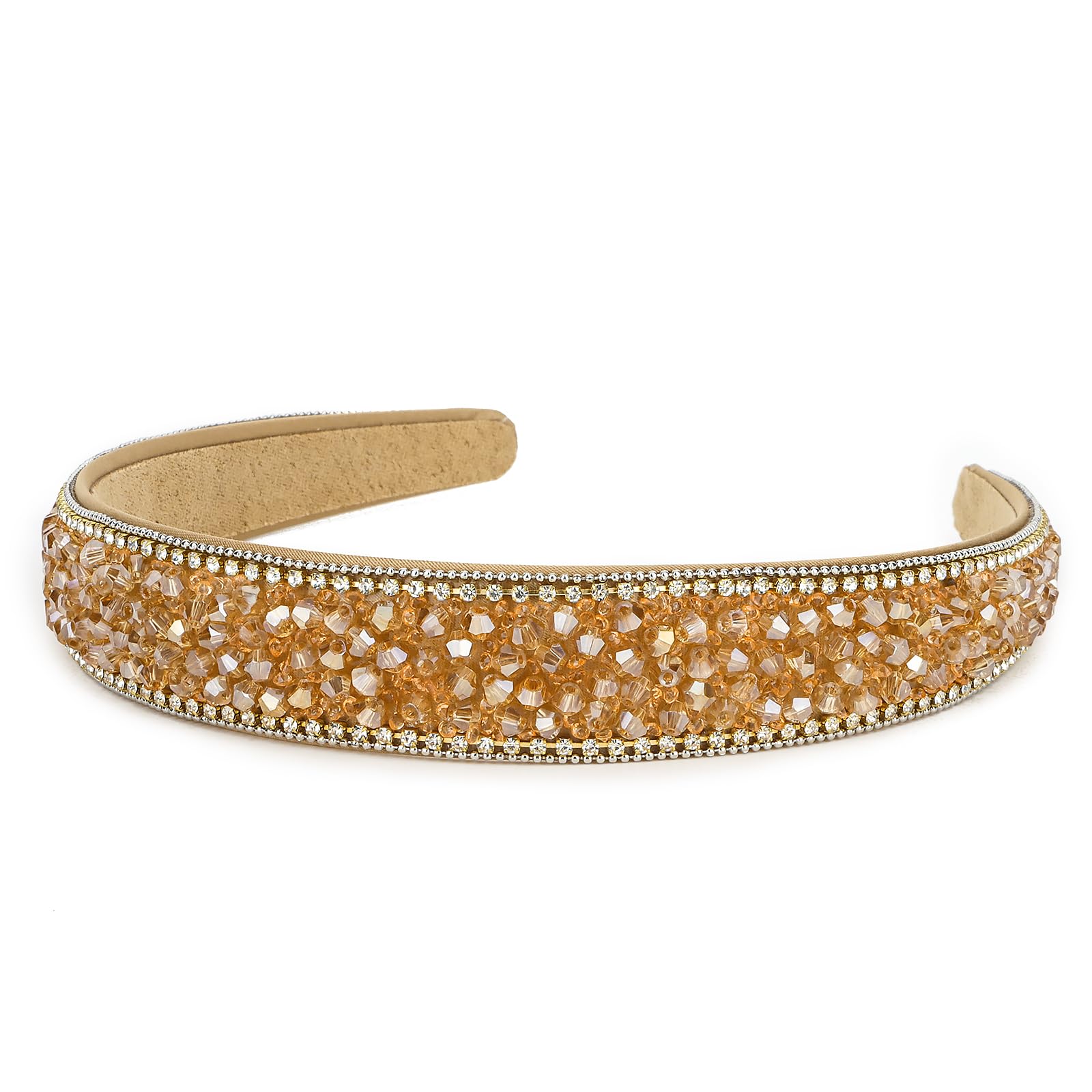 Wecoe Rhinestone Headband Women Girls 1 Inch Wide Champagne Headband Fashion Fancy Sparkly Bling Diamond Beaded Hair Band Non Slip Hair Accessories For Women Girls Gifts
