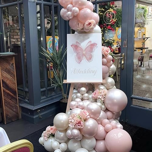 Miniatura 5 de Globos de Doble Relleno Blanco Perla y Rosa, 50 piezas Globos de Látex de Doble Relleno Blanco Arena Perla Rosa Retro Polvoriento para Mujeres y