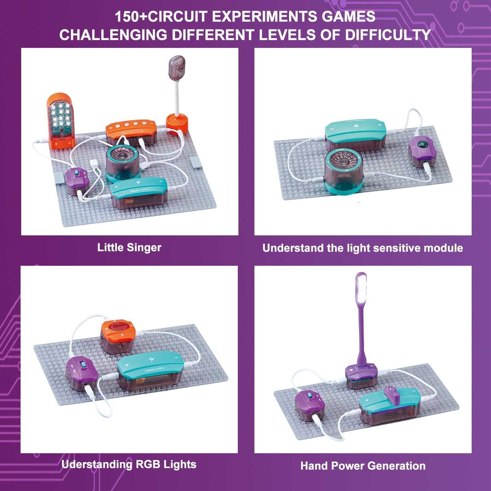 Caja de construcción electrónica de 3 | 150 experimentos y 53 componentes, Juguetes de física Stem con sensores de luz, micrófono, Juego de Aprendizaje de ingeniería eléctrica con Placas básicas