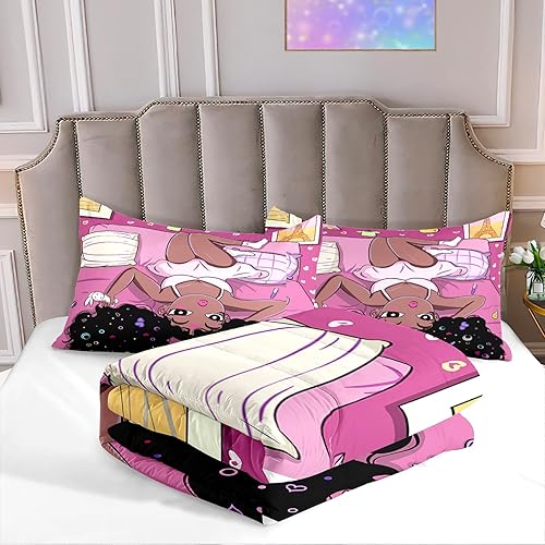 Miniatura 2 de Juego de edredón para niñas afroamericanas tamaño individual para niñas lindo juego de ropa de cama individual juegos de ropa de cama para niñas