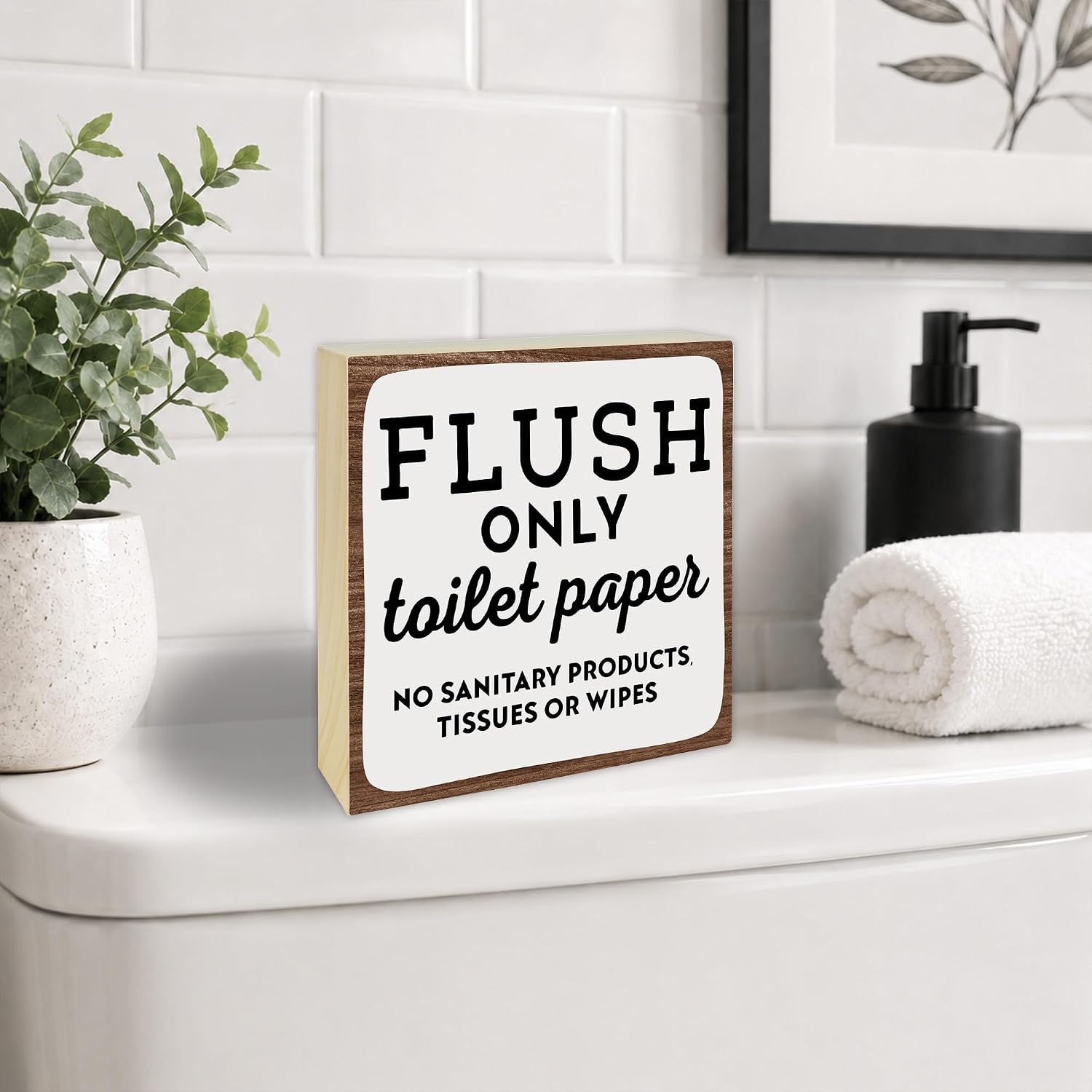 4x4 Rustic Bathroom Sign, Flush Only Toilet Paper image 3