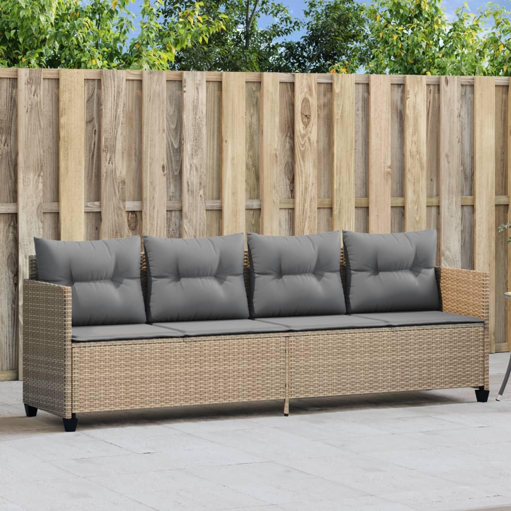 Sofá 3 Plazas de Ratán, Sofas de Terraza, Sofá Patio 3 Plazas, Conjunto Terraza Muebles Jardín Exterior Resistente a la Intemperie Beige y Gris Claro