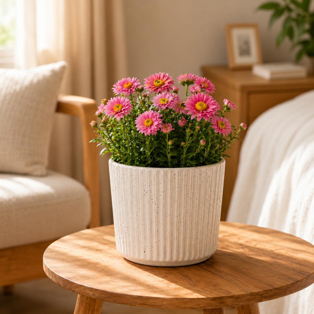 Ribbed Ceramic Plant Pot Fluted Modern Boho Planter for Indoor Plants, Succulents and Herbs Decorative Pot for Shelf Desk Windowsill and Home Decor (6 Inch)-image-44