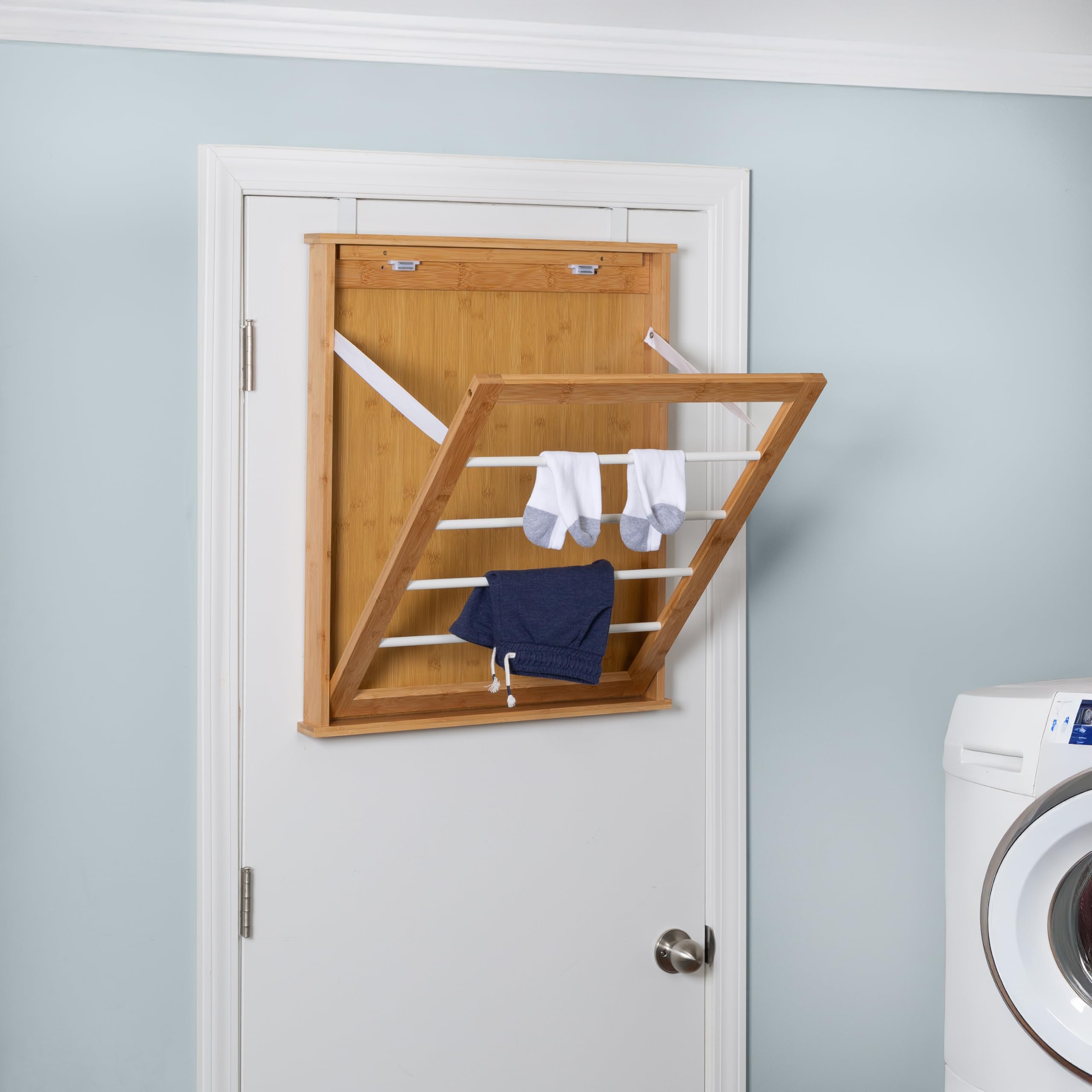 Honey-Can-Do Wall-Mounted Clothes Drying Rack, Bamboo, Collapsible, 23 in W x 27.25 in H