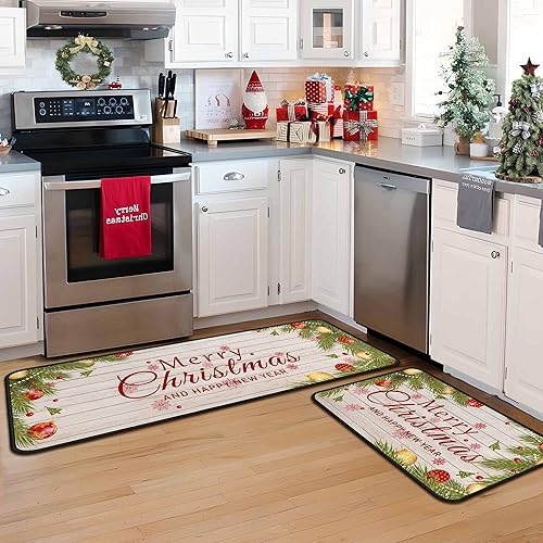 Juego de alfombras y alfombrillas de cocina Merry Christmas para interiores, alfombrillas de piso de Navidad para invierno, Merry Christmas (17 x 47