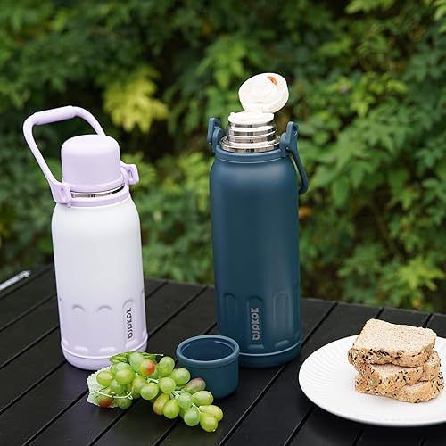 Miniatura 6 de BJPKPK Botella de agua térmica aislada de 40 onzas con asa y tapa, de acero inoxidable para bebidas frías y calientes, color amarillo