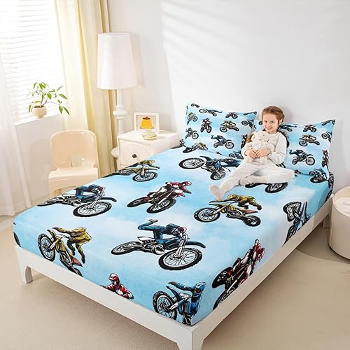Miniatura 4 de Erosebridal Juego de sábanas de motocross tamaño individual, sábana bajera ajustable para deportes extremos para niños y adolescentes, juego de ropa