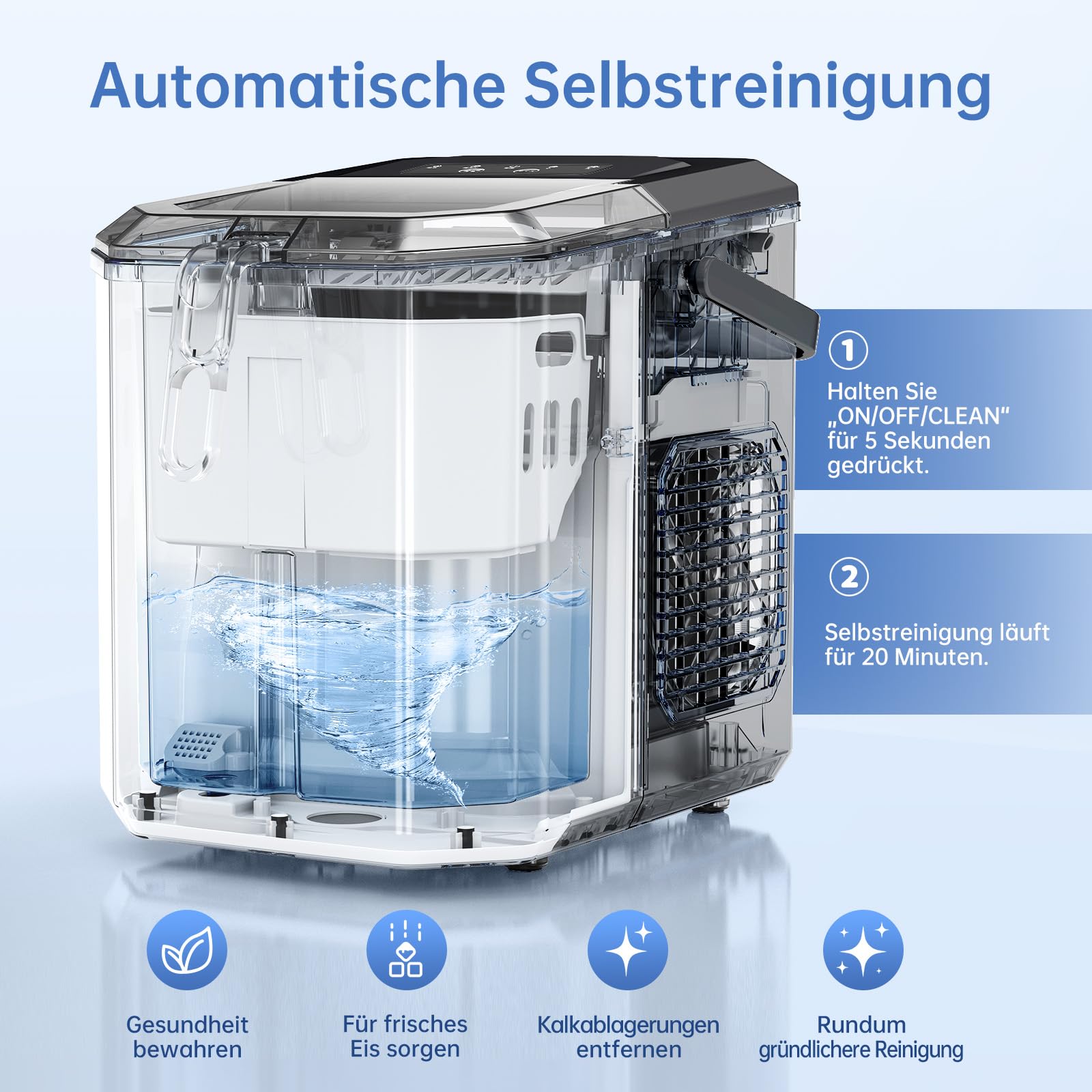 WIE Eiswürfelmaschine Kleine Eiswürfelbereiter mit Schaufel 1,3 Liter Wassertank 9 Würfel in 6 Minuten Eiswürfelmaschinen Selbstreinigende Ice Maker Leiser für Küche Büro Bar Party