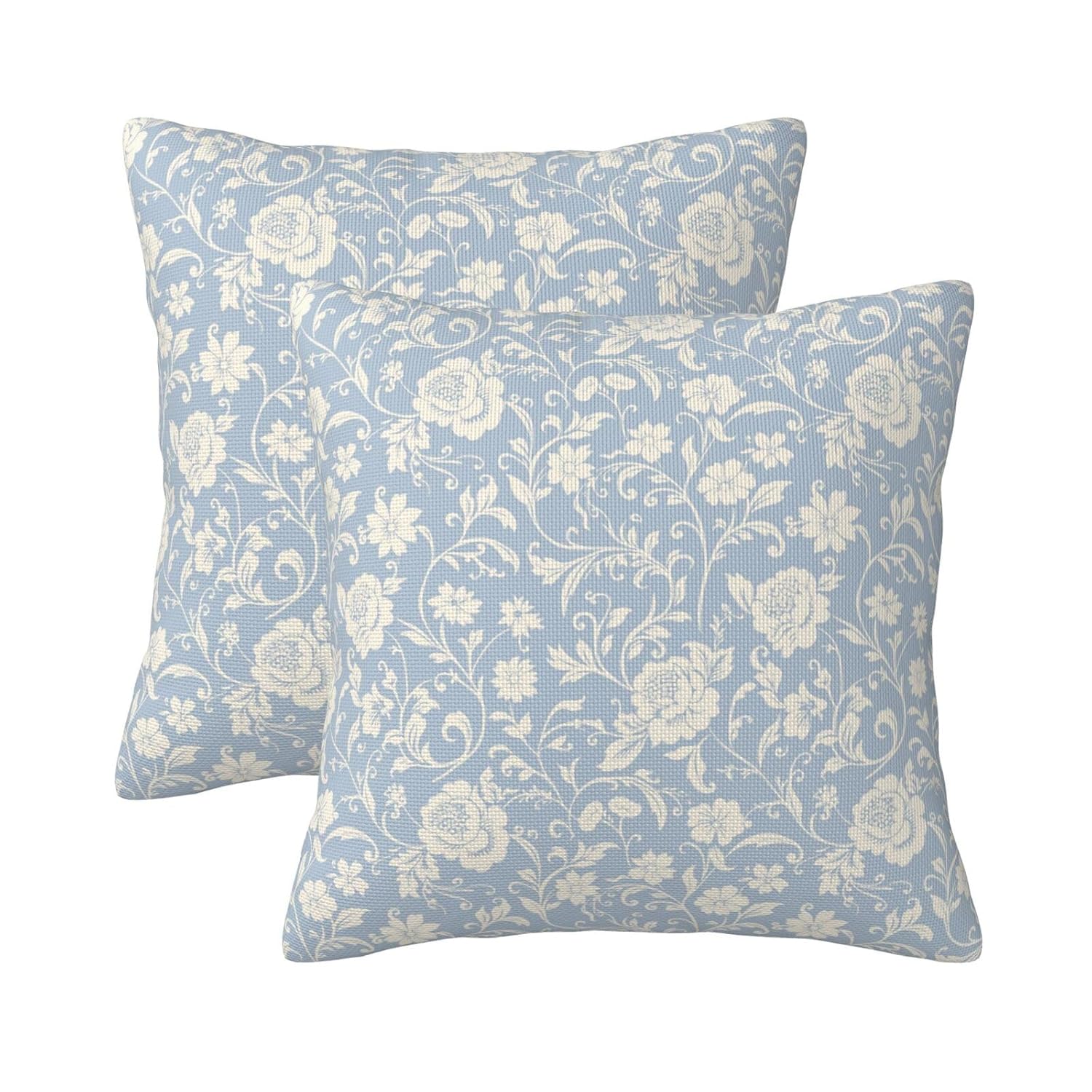 KiuLoam Baby Blue Floral Pillow Covers 18x18 Set of 2 Country Vintage Flower Block Print Decorative Throw Pillow