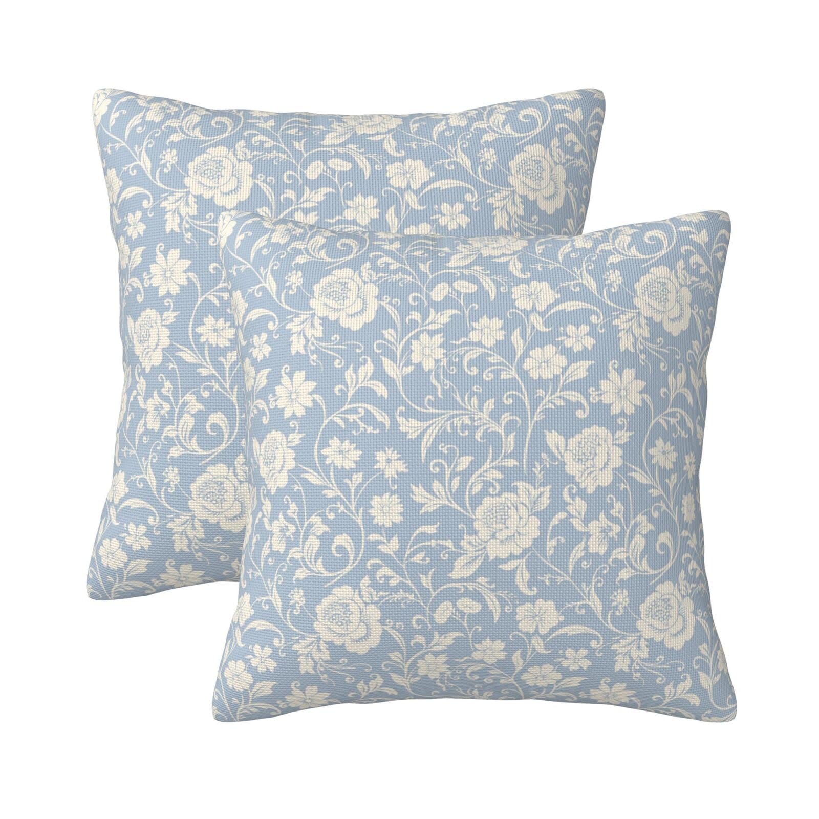 KiuLoam Baby Blue Floral Pillow Covers 18x18 Set of 2 Country Vintage Flower Block Print Decorative Throw Pillow