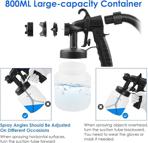Miniatura 3 de Pulverizador de pintura, pistola de pulverización HVLP de alta potencia de 650 W con 3 patrones y contenedor desmontable de 27.1 fl oz, pulverizador