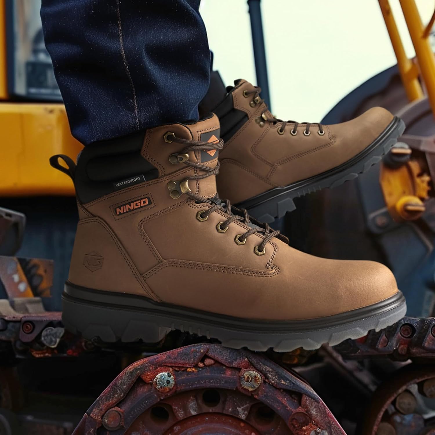 NINGO Work Boots for Men, Steel Toe Waterproof Boots with Puncture Proof, Oil & Slip Resistant, Comfortable Mens Construction Boot with EH Protection, Leather Shoes for Industrial - Image 2