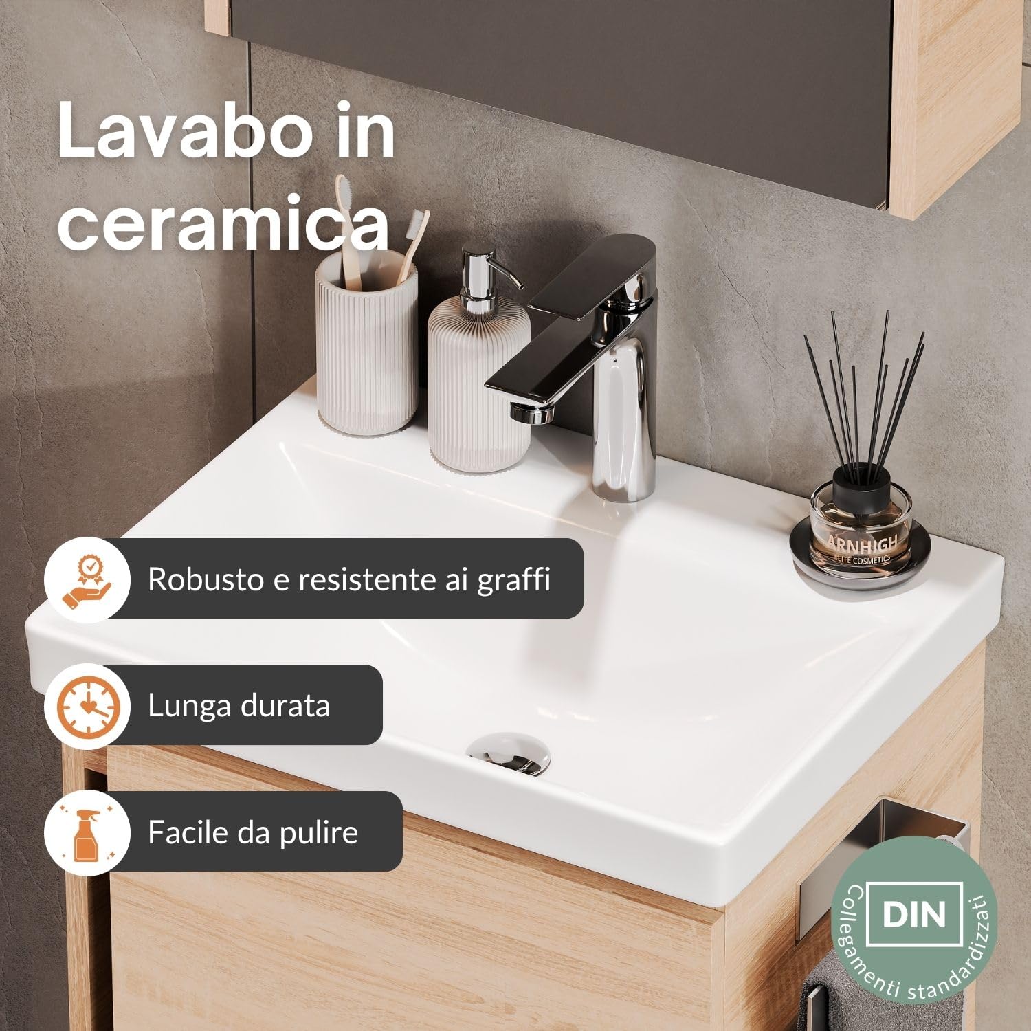 Planetmöbel Lavabo con mobile sottolavabo 50 cm incl. armadio a specchio 50 cm, set di mobili da bagno con lavabo, sospeso, rovere sonoma