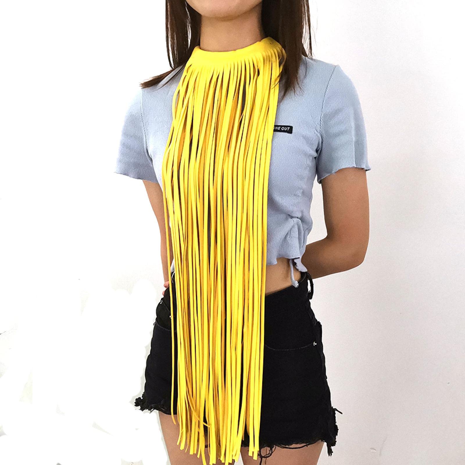 Collar Mujer Colgante Cadena Regalos Necklace Collar Largo Con Borlas Para Mujer, Collar Con Colgante De Estilo Punk Bohemio De Cuero, Rojo, Naranja, Amarillo Y Azul
