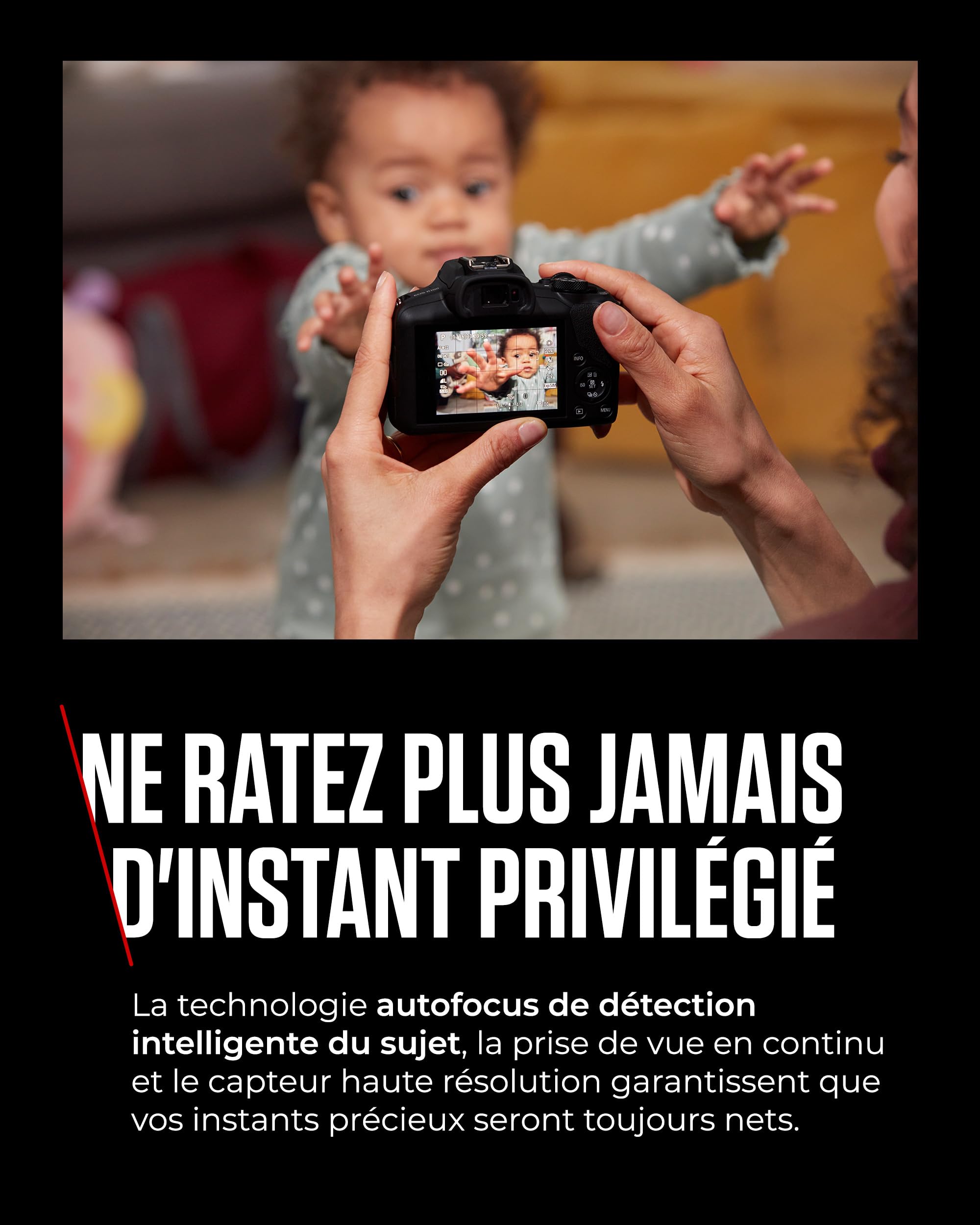 Canon EOS R100 Appareil Photo Hybride Compact à capteur APS-C stabilisé 24M Pixels, Vidéo 4K, Wi-FI, AutoFocus Dual Pixel, boitier Nu Noir