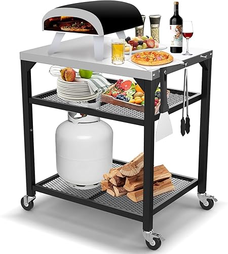 Mesa de horno de pizza para Ooni, Ninja, Woodfire, Blackstone, Bighorn, Cuisinart, mesa de parrilla al aire libre para accesorios de horno de pizza
