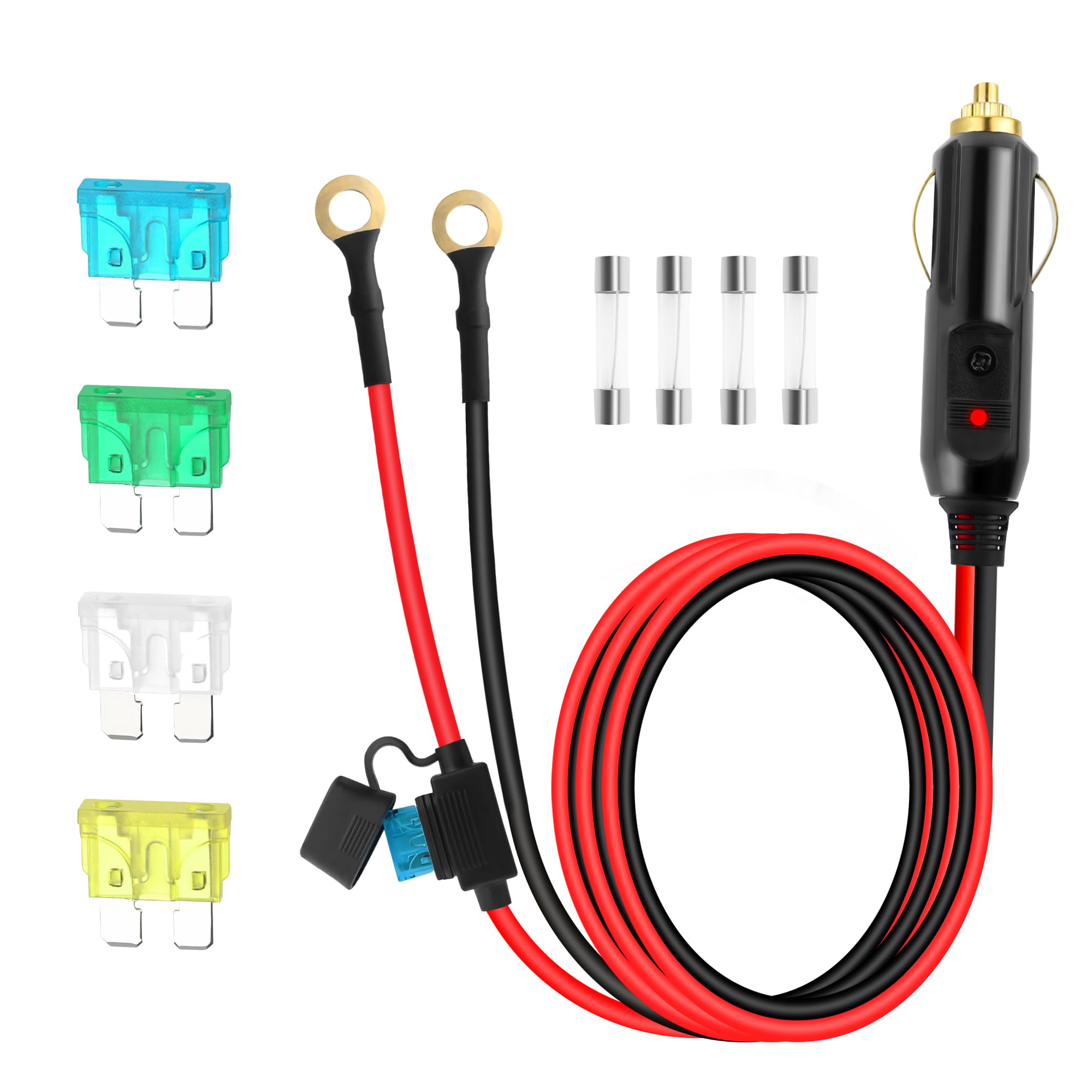 Cigarette Lighter Plug with LED Lights,12AWG 12/24V Car Lighter Plug for Air Inflator,Car Vacuum Cleaner,Essential 12 Volt Power Supply Cigarette