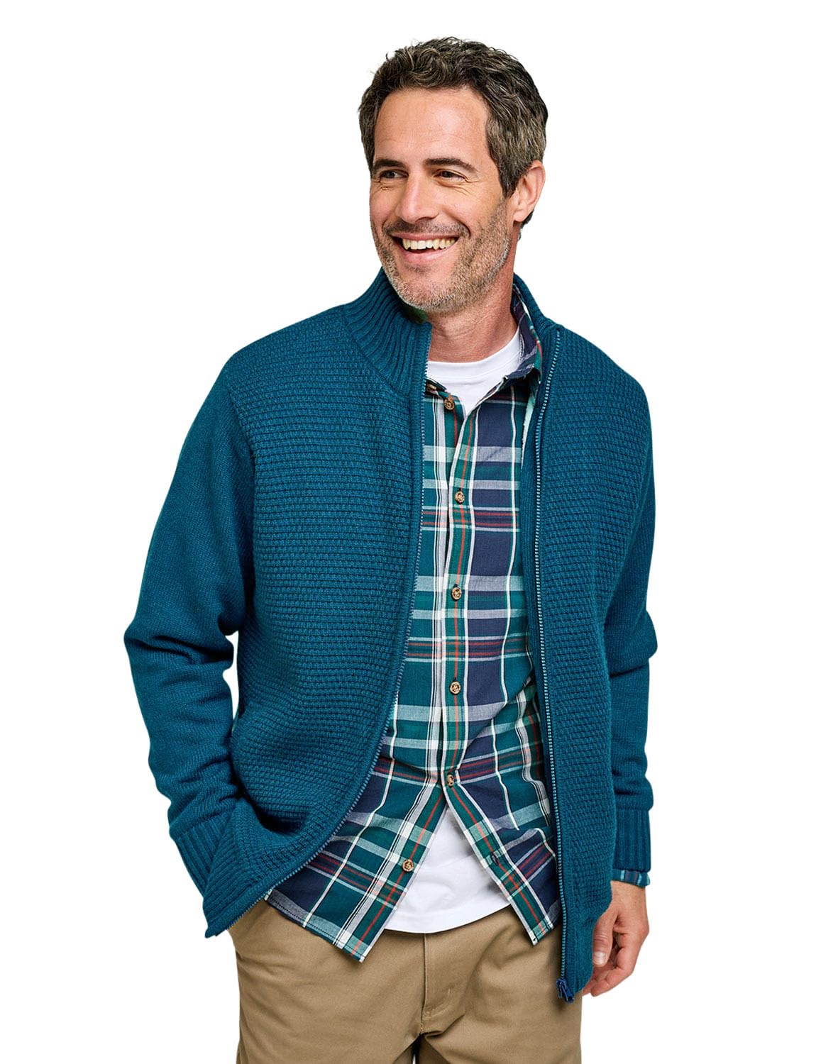 Pegasus Men's Petrel Sherpa Lined Tuck Stitch Zip Jacket With Pockets Heavyweight Thermal Knit L