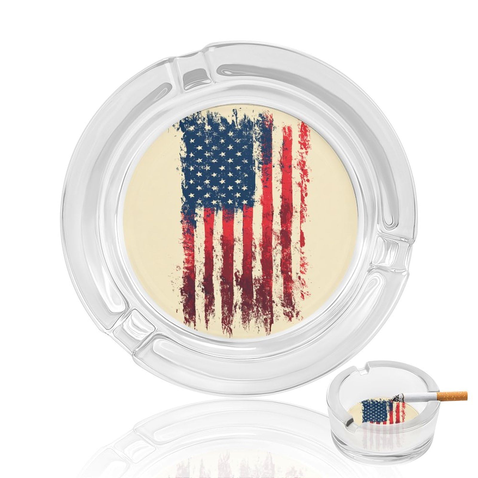 Vertical Running American Flag Glass Ashtray for Cigarettes Portable Decorative Ash Trays for Home Office Decor