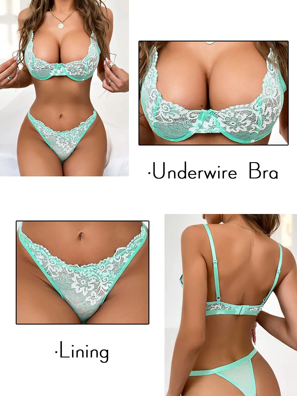 Kaei&Shi Sexy Bra And Panty Sets,Embroidered Two Piece Underwire Lingerie Set - Image 5