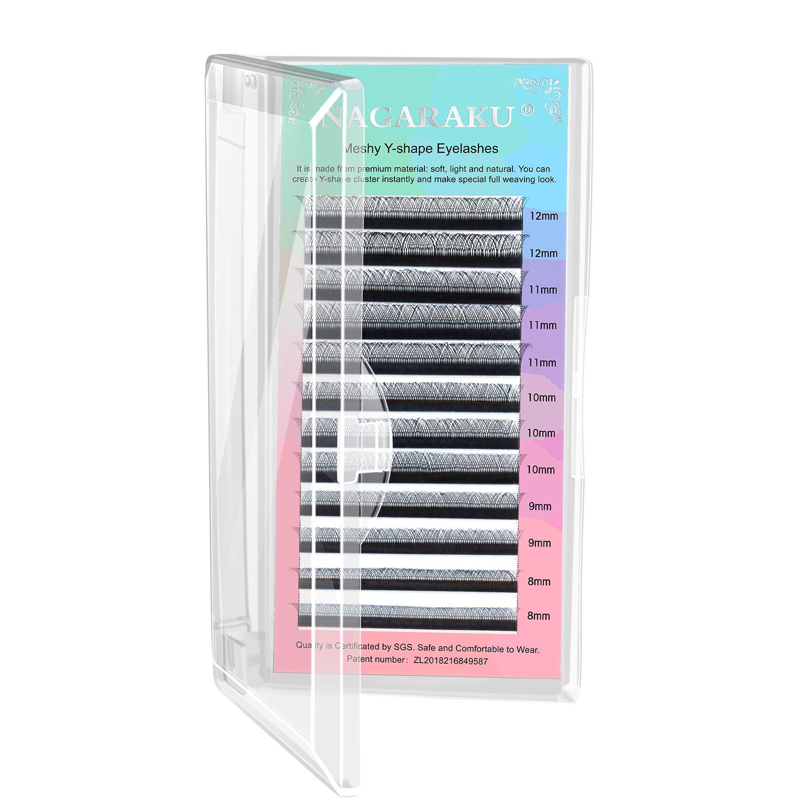 NAGARAKU YY Eyelash Extensions Supplies Y Lash Premade Fans 4D Russian Volume Cross YY Eyelashes Handwoven Y Shaped Mesh Technology Wispy Crisscross Cluster Matte Black 12 Rows(0.07 D Curl 12mm）