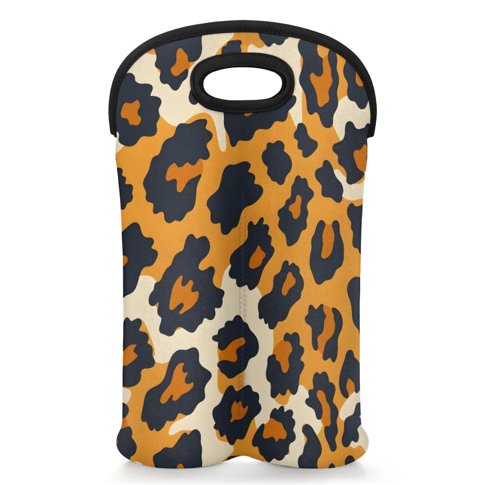 GzLeyigou 2 Bottles Leopard Skin Texture Wine Bag Sleeve Totes Neoprene Protective Wine Carrier Bag for Wine,Water, Champagne, Beer, Baby Bottles,Gift 14.5 x 10 Inches