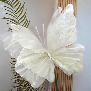 50cm Silk Yarn Artificial Butterfly, Fake Butterfly Supplies,Display Giant Gauze Fake Butterfly ,Photography Props Supplies Decor for Wedding Outdoor(Gold)