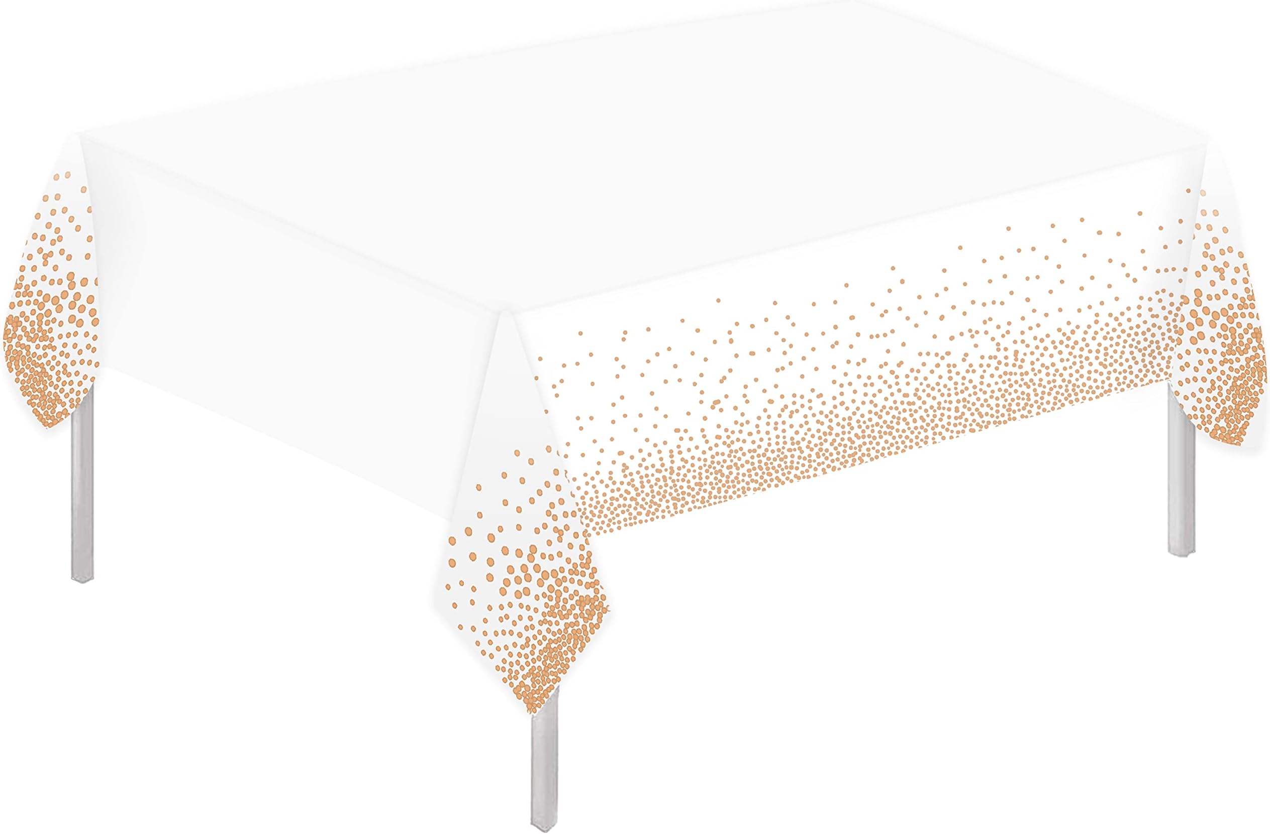 MARKQ Plastic Dot Tablecloth for Rectangle Table | 54" x 72" Disposable Table Cover for Bridal Shower Wedding Birthday Party Decorations (White Rose Gold)
