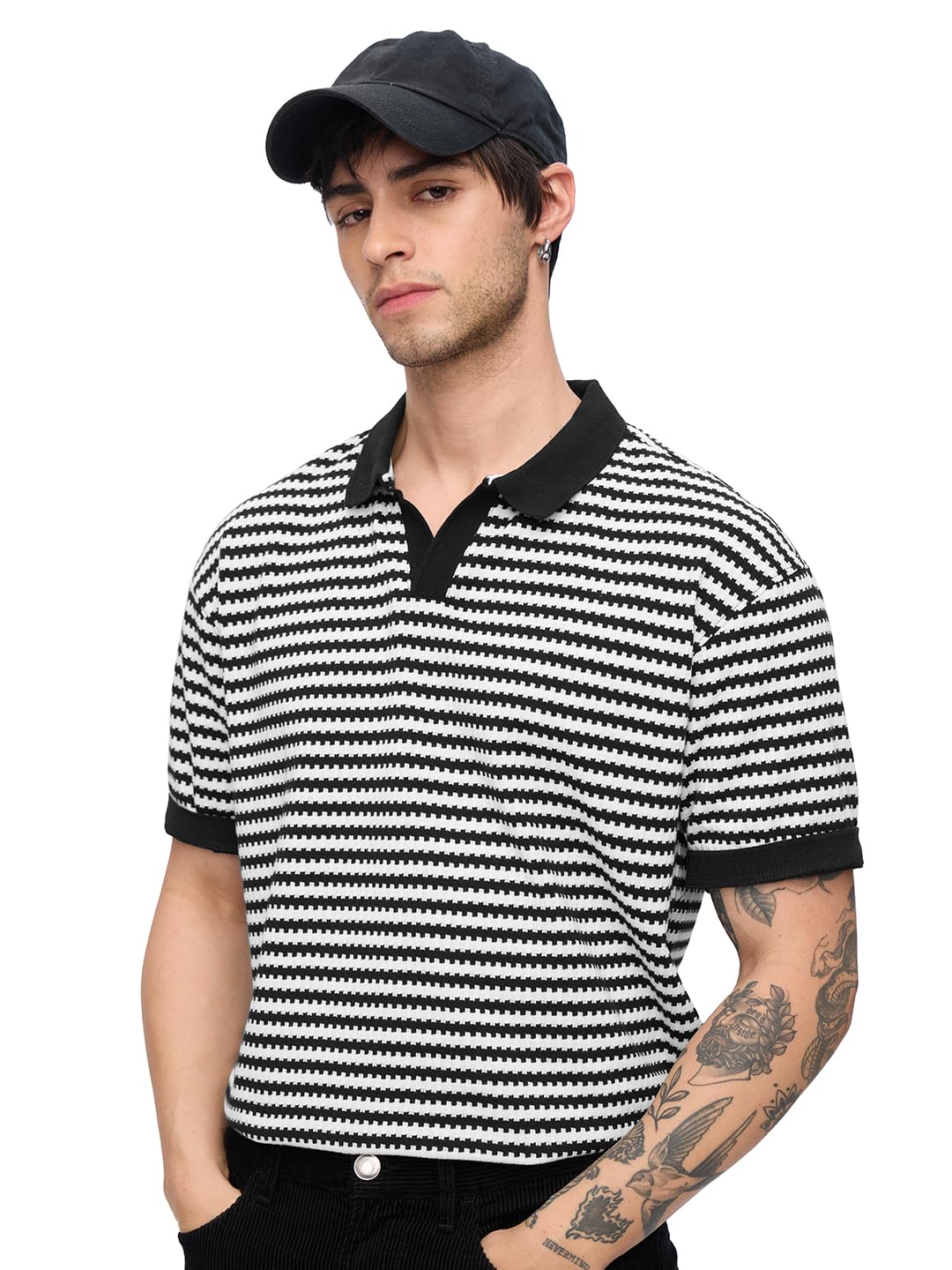the souled store Men's Cotton Striped Oversized Fit Polo Shirt-picture-43