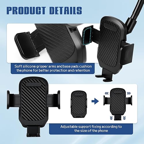 Miniatura 5 de wuyaoyao Soporte de teléfono para automóvil, soporte de brazo largo para salpicadero, parabrisas de automóvil, soporte para teléfono celular con