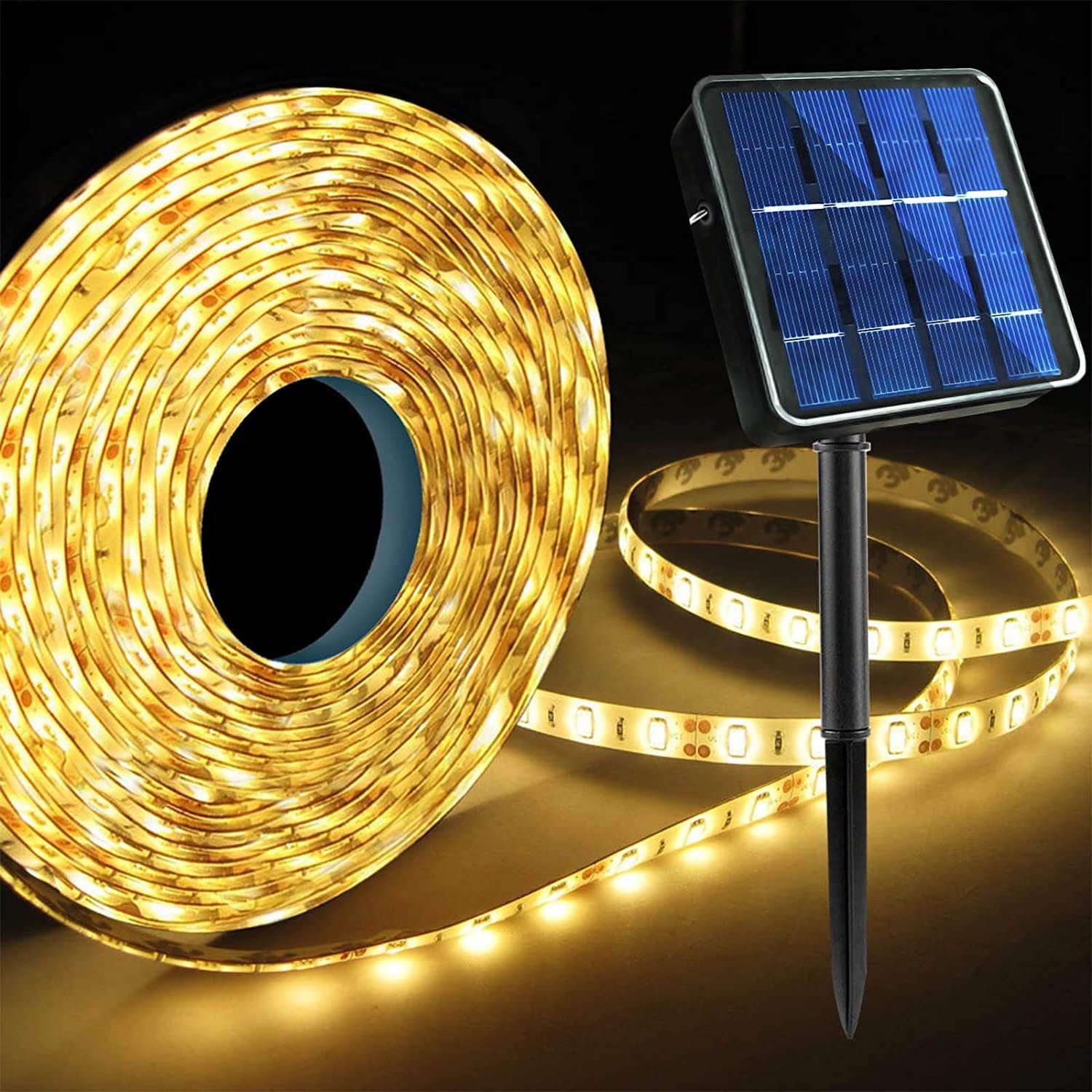 KINGCOO - Cinta LED solar exterior, 3 m, 90 LED, impermeable, tiras LED solares, cortable, cadena de luces 8 modos, guirnalda luminosa para casa, jardín, boda, fiesta, Navidad, decoración (blanco