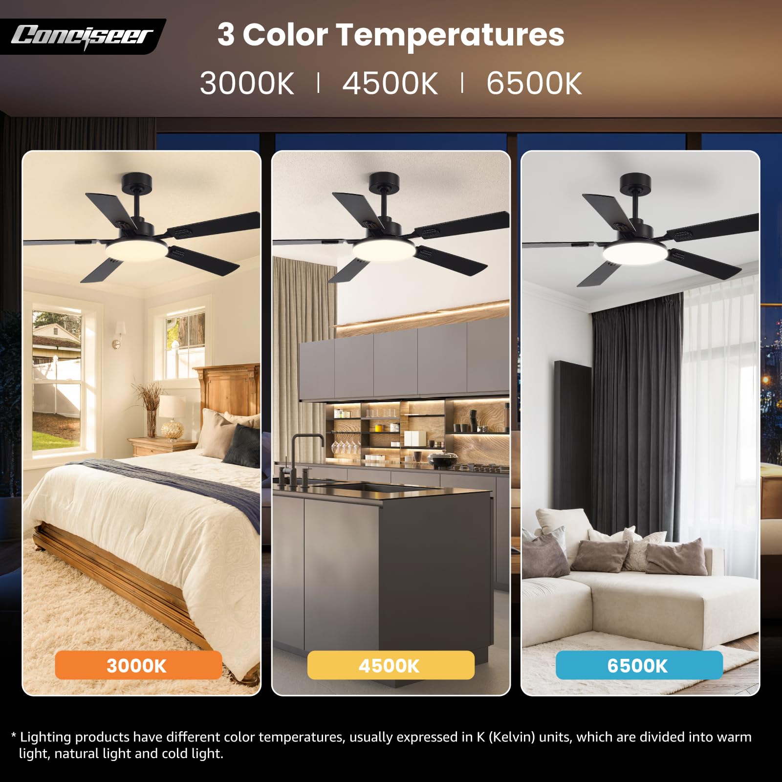 52 Inch Ceiling Fans with Lights and Remote for Bedroom Living Room Kitchen Office Indoor Outdoor Use 5CCT — view 7