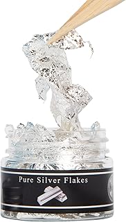 Genuine Silver Leaf Flakes, 50mg Pure Silver Flakes for Skin Care Decorative Dishes,Genuine Silver Leaf for Cooking, Cakes & Chocolates, Decoration