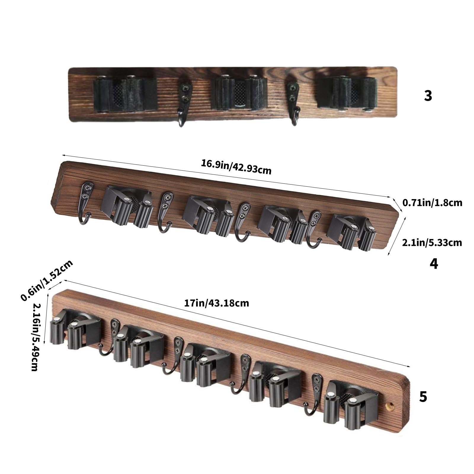 Estante de almacenamiento de madera natural para escobas con gancho para escobas, fregonas, paraguas, organización del hogar, fregona y escoba, soporte de pared