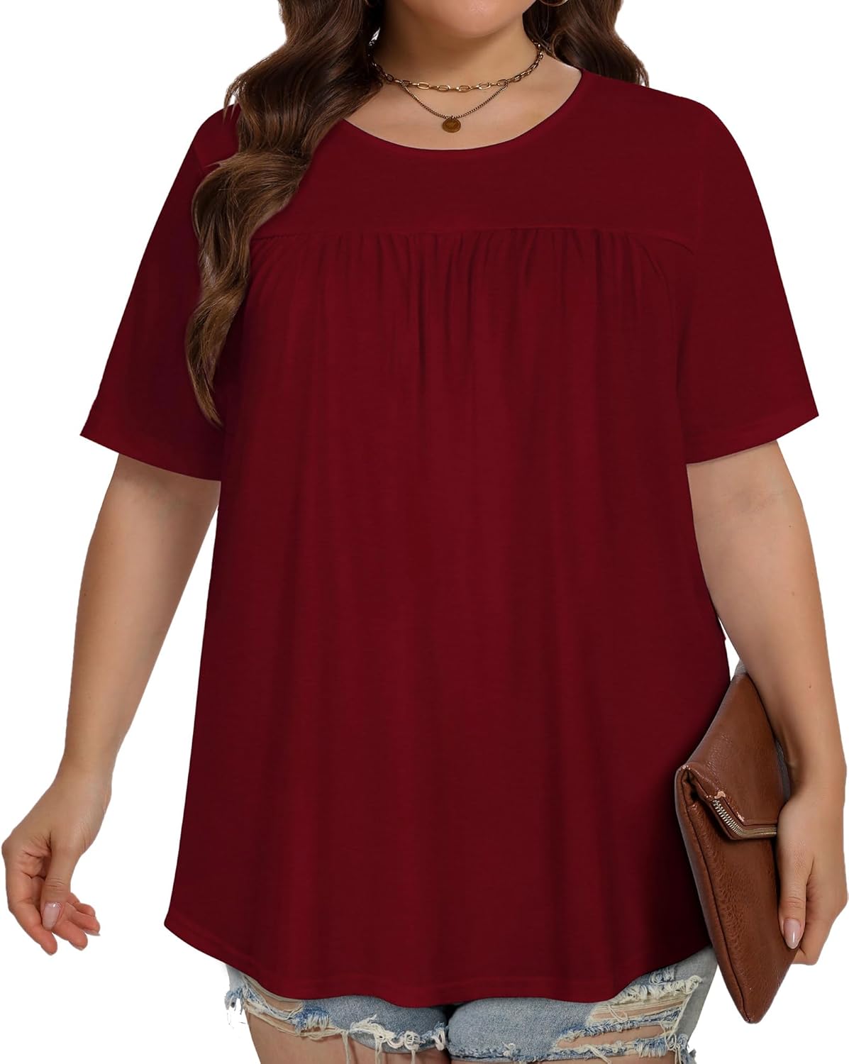 JOELLYUS Womens Plus Size Tops Short Sleeve Summer Tunic Casual Loose Fit Crewneck Shirts Blouse - Image 2
