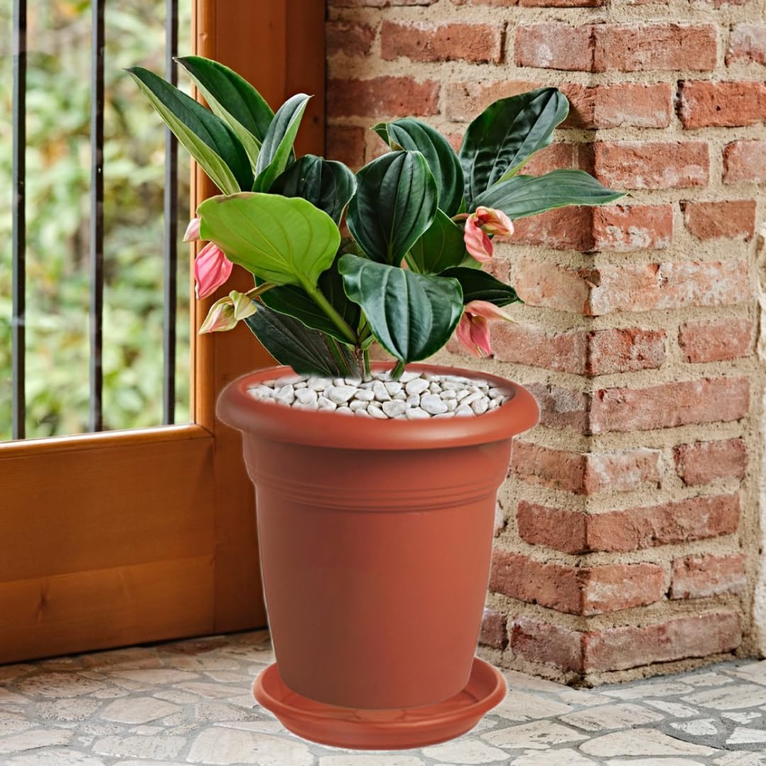Vaso Da Fiori In Plastica Rotondo Stile Terracotta - Per Interni