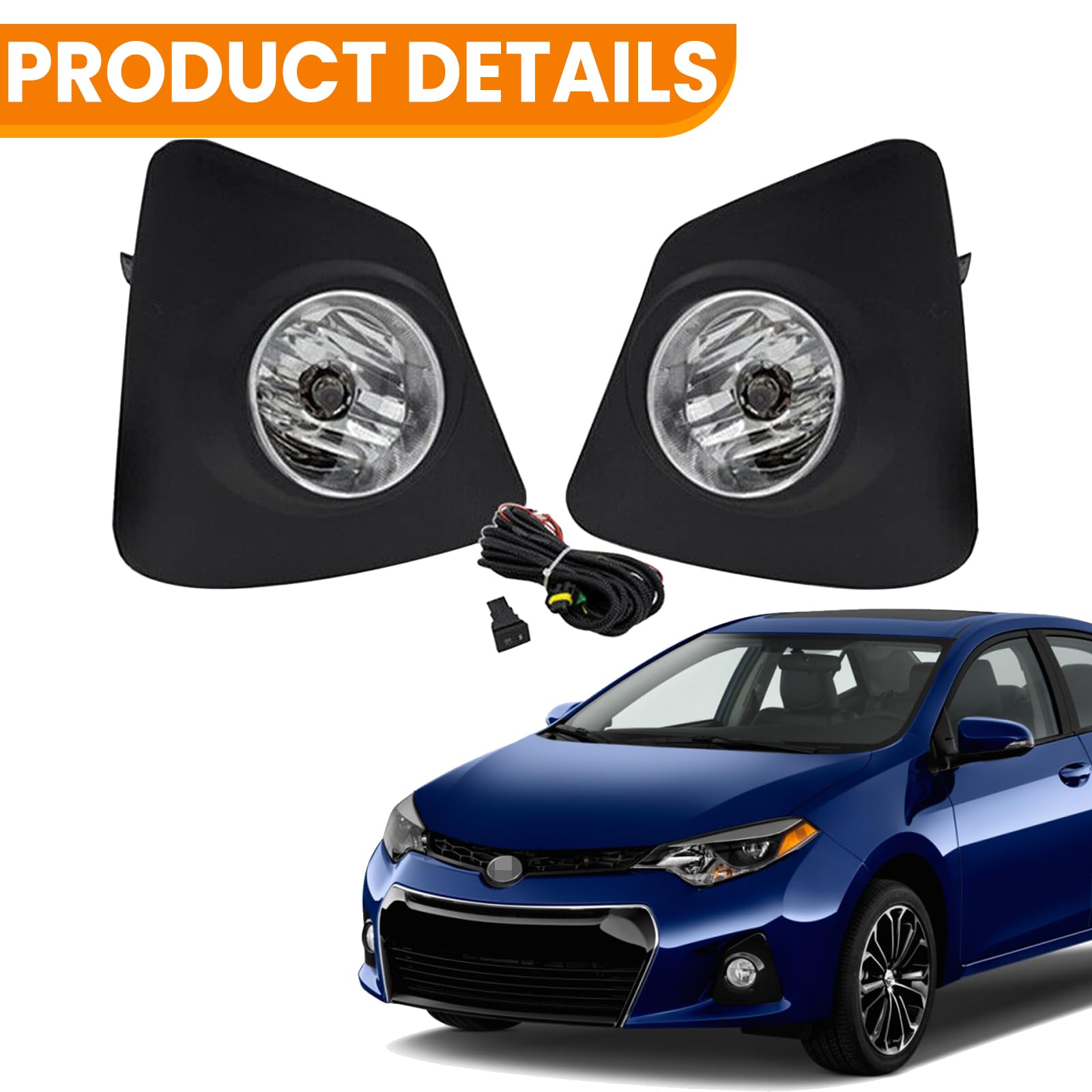 Front Bumper Fog Light Cover Trims For 2014-2016 Toyota Corolla – Textured Black Pair (No Fog Light Hole) – Autoelements