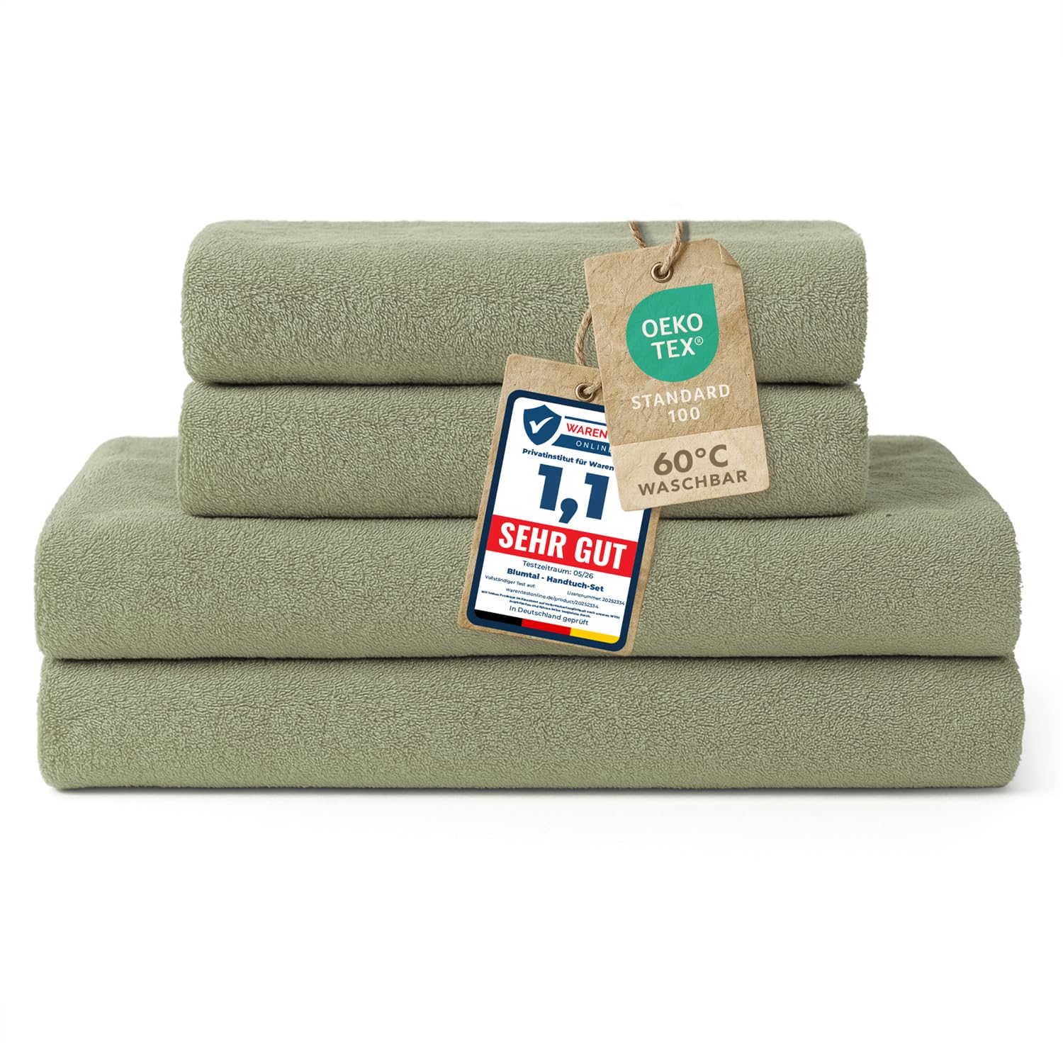 Blumtal Premium Frottier Handtücher Set 4 teilig 100% Baumwolle - Oeko-TEX zertifiziertes Badetuch 2X (70x140 cm) + Towel 2X (50x100 cm) - saugstarkes Frottiertücher Set - Handtücher Grün