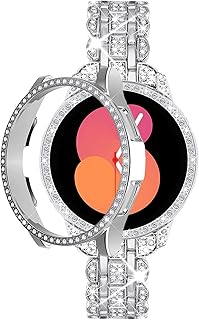 Mtozon Bling Band+ Case Compatible with Galaxy Watch 5 40mm, Women Replacement Dressy Strap& Cover for Samsung Galaxy Watch 5, Silver