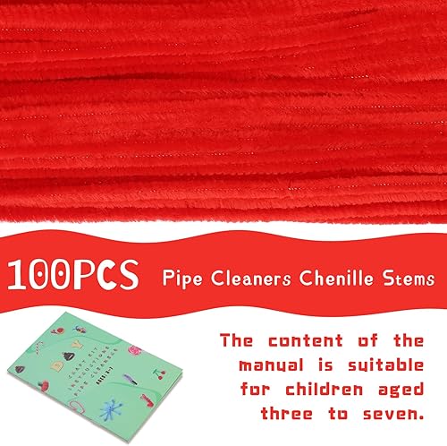 Miniatura 2 de Giwrmu 100 piezas de tallos de felpilla para limpiar pipas rojas, suministros de manualidades de palos peludos, limpiador de tuberías de colores
